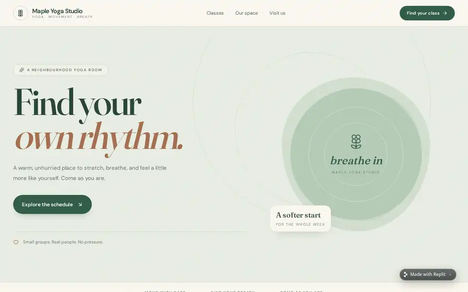 Replit Agent's live SlotKeeper home page on a laptop, headline "Find your own rhythm."