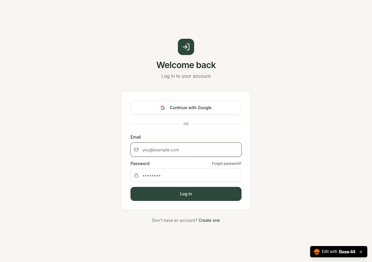 SlotKeeper owner login screen: a generic Welcome back form with Continue with Google, email and password fields